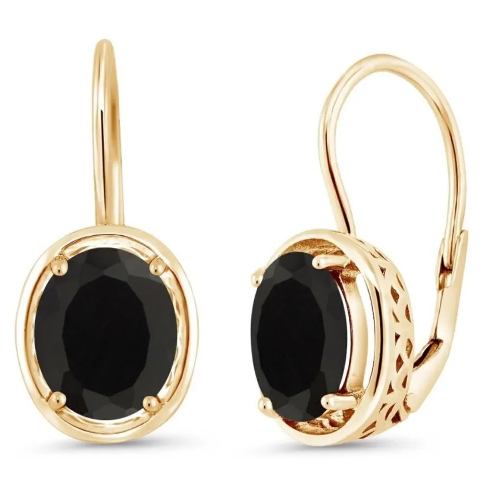 18K Yellow Gold 925 with 4.00 Cttw Black Onyx Oval Leverback Drop Earrings